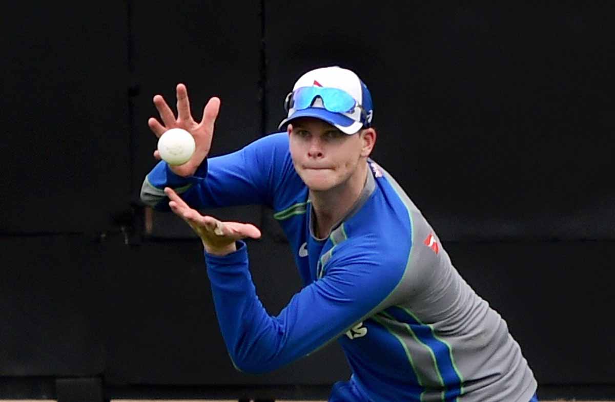 Steve Smith attempts a catch during a practice session. (Image: PTI)